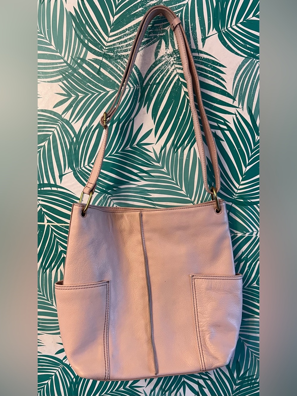 Fossil Lane Soft Leather Crossbody Bag Pale Pink seam detailings gold hardware